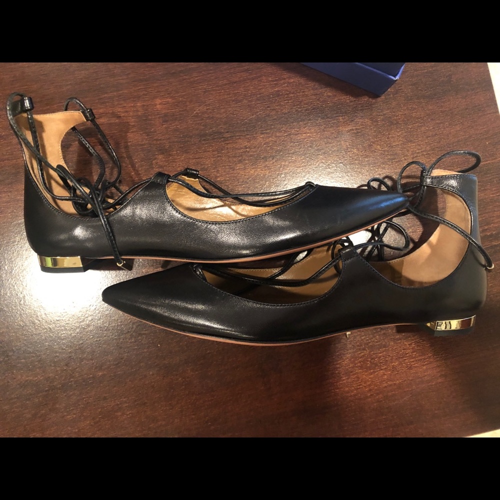 Aquazzura Christy New black leather flats 36.5
